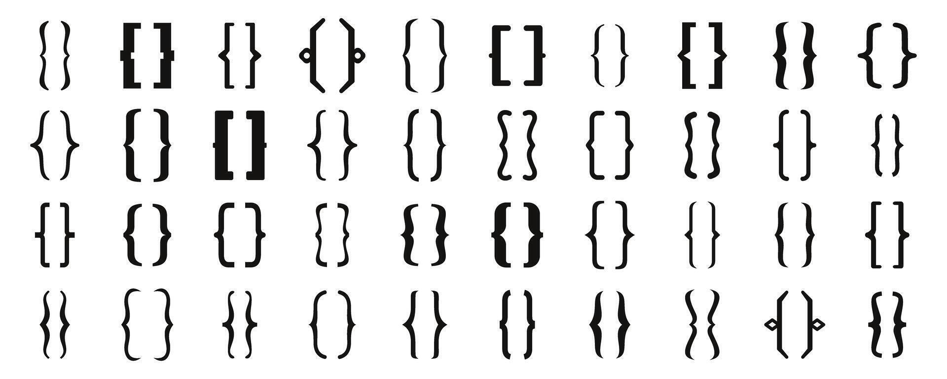 Bracket parenthesis icons set. Different types of brackets and parentheses for coding and programming vector