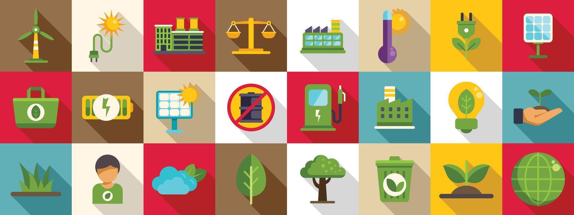 Co2 neutral icons set. Eco friendly icons promoting green energy and sustainable practices vector
