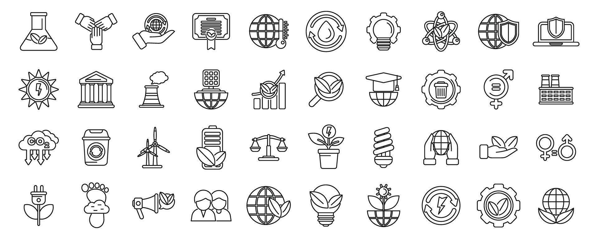 Esg icons set. Esg environmental social and corporate governance icons promoting sustainable business practices vector