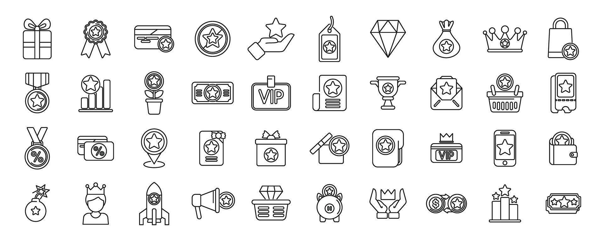 Exclusive benefits icons set. Loyalty program providing premium benefits and exclusive rewards vector