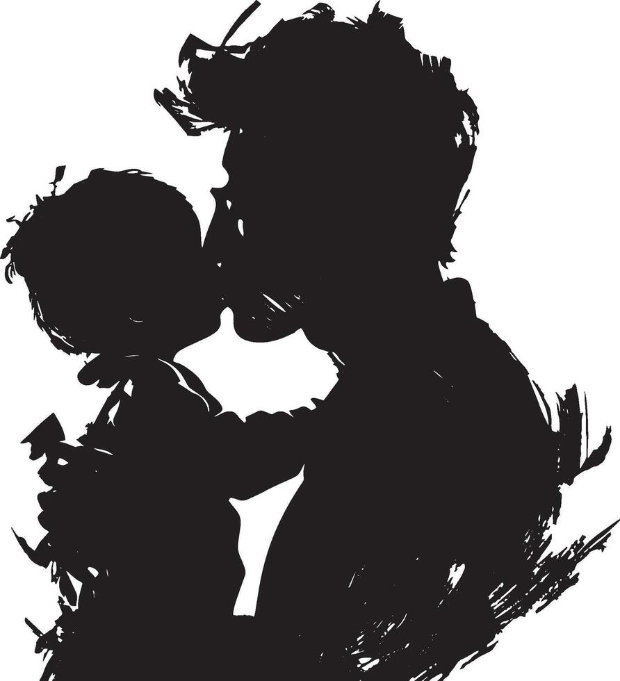 A tender silhouette of a father giving his child a kiss, expressing deep affection, care, and family bonding. vector