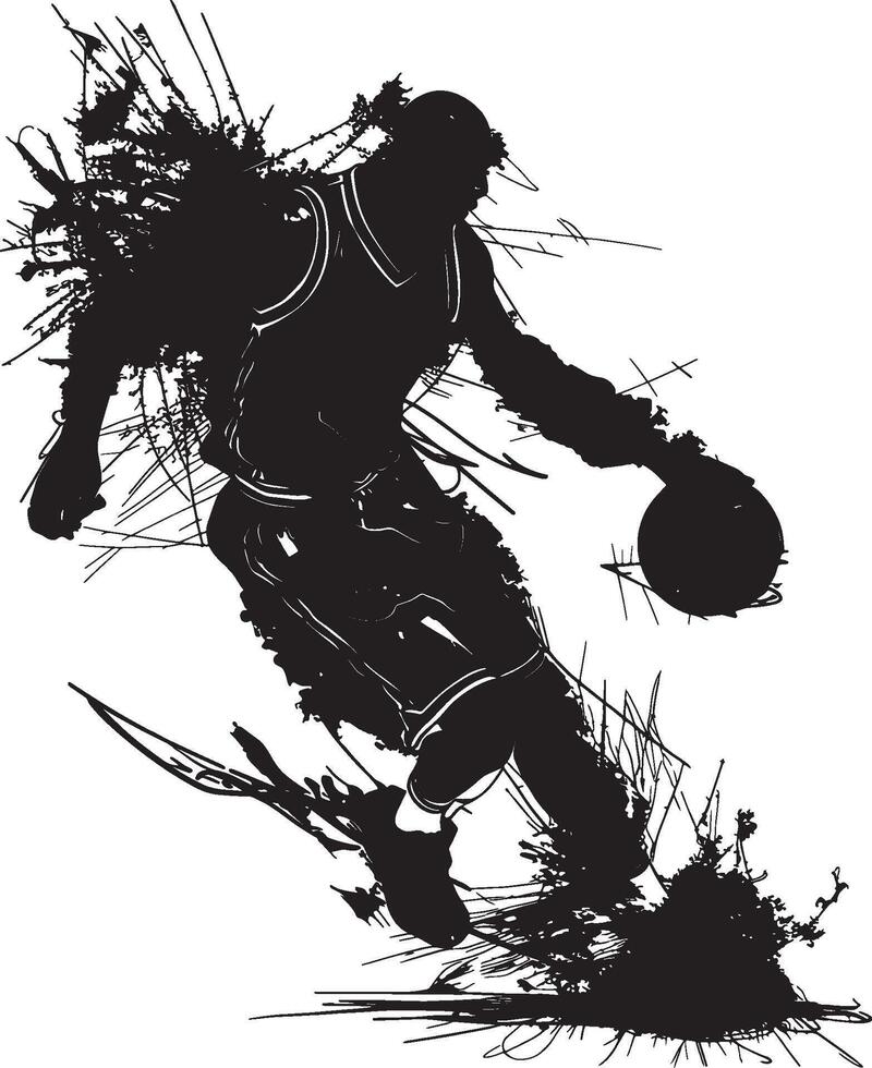 Basketball player dribbling with intense abstract design vector