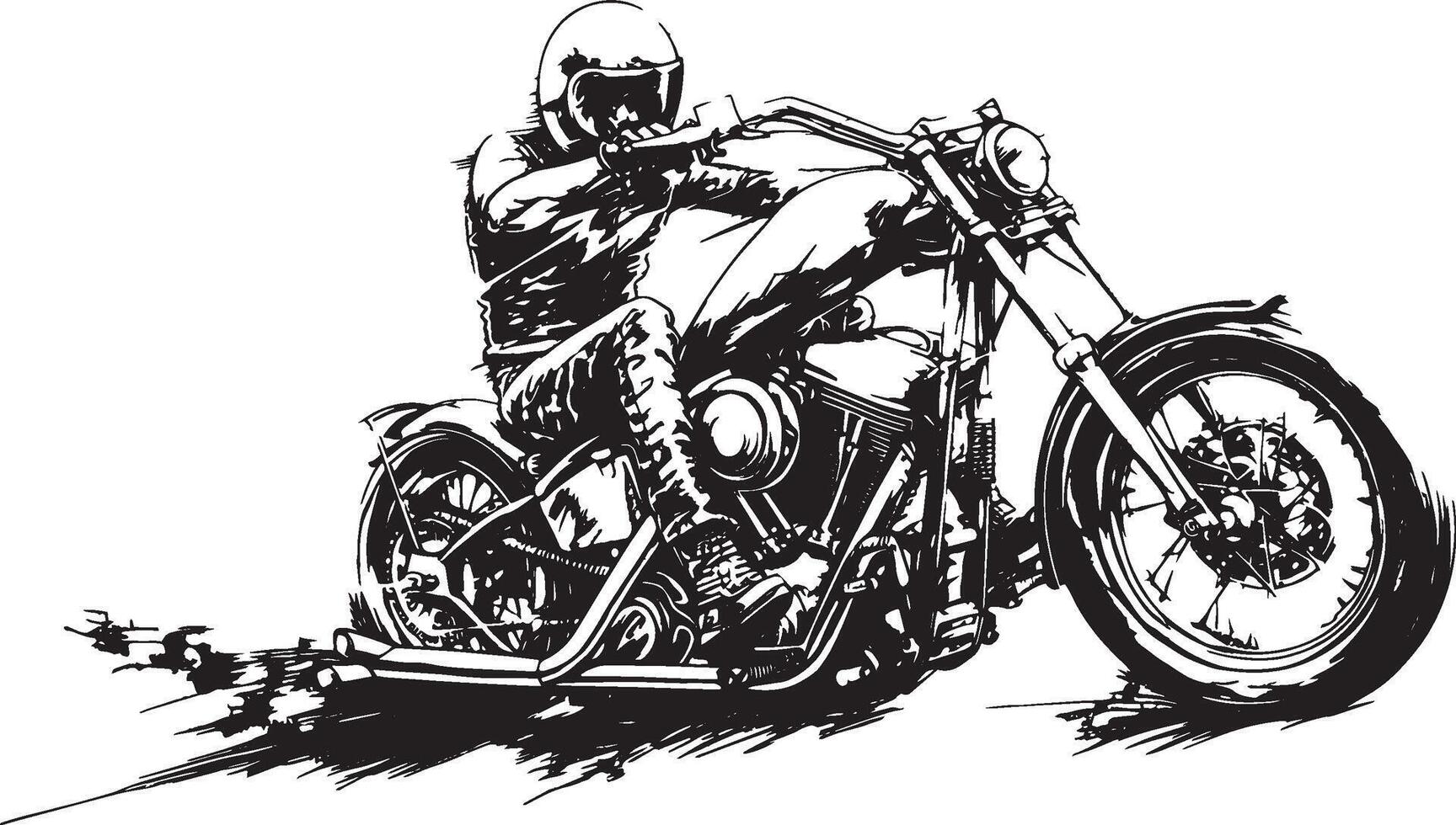 Dynamic silhouette of a motorcyclist riding at high speed, capturing the spirit of freedom, adventure, and road life. vector