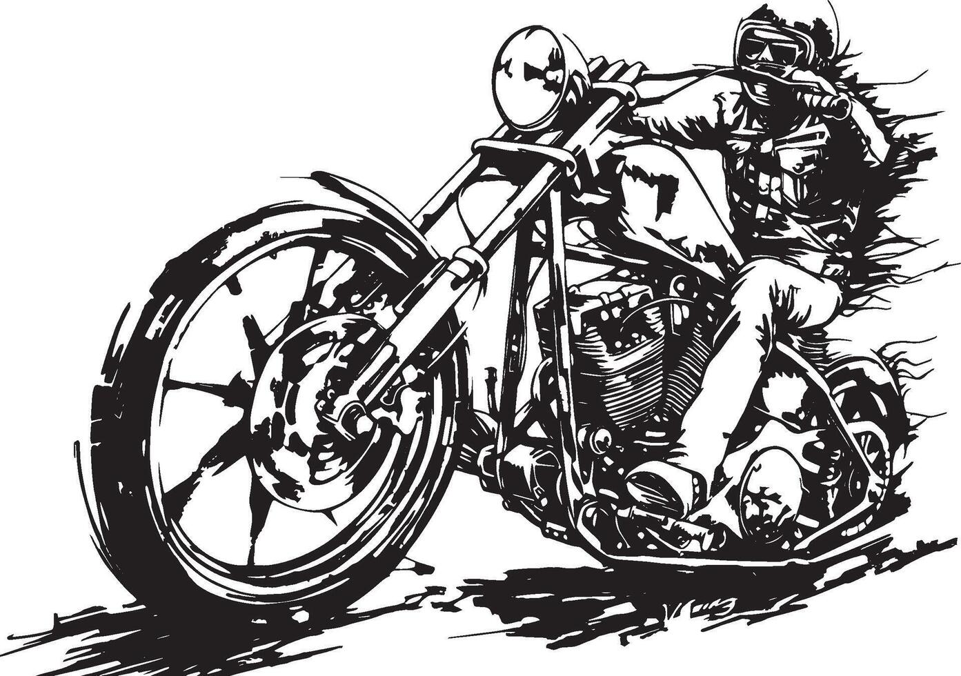Dynamic silhouette of a motorcyclist riding a chopper, representing freedom, adventure, and a rebellious lifestyle. vector