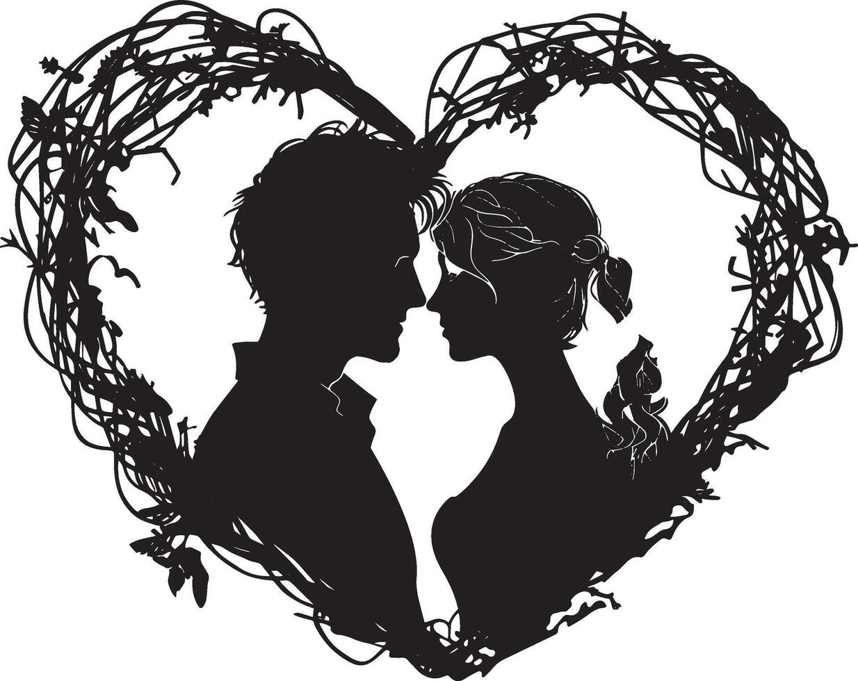 Silhouette of a couple in a heart shape vector