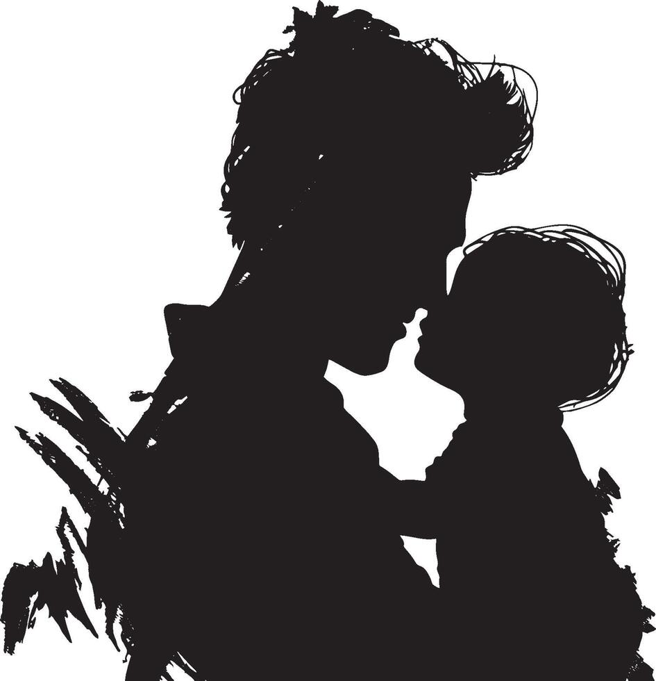 A touching silhouette of a father holding his child close, symbolizing the bond and love shared between parent and child. vector