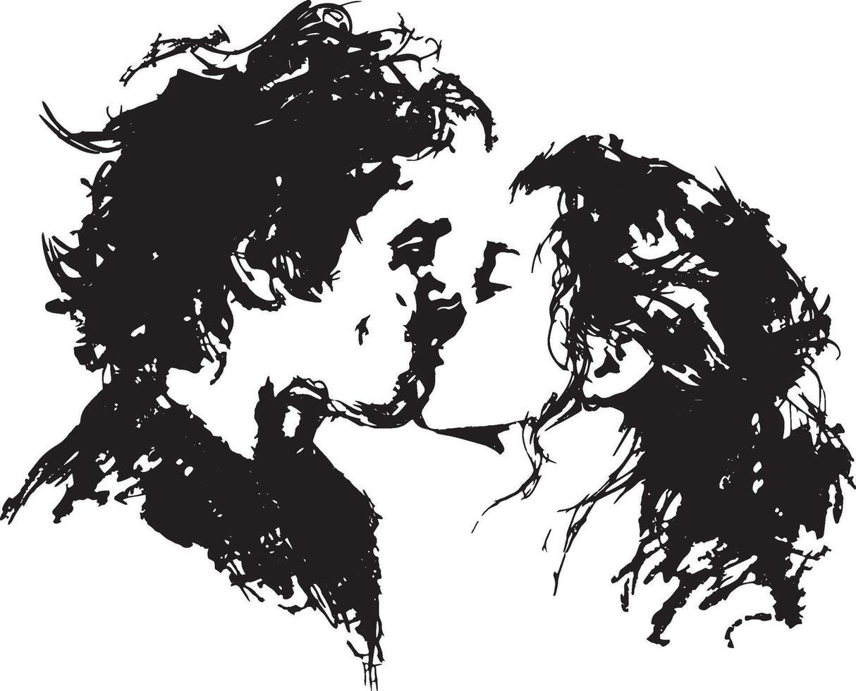 An expressive silhouette of a couple kissing, symbolizing passion, intimacy, and romantic love. vector