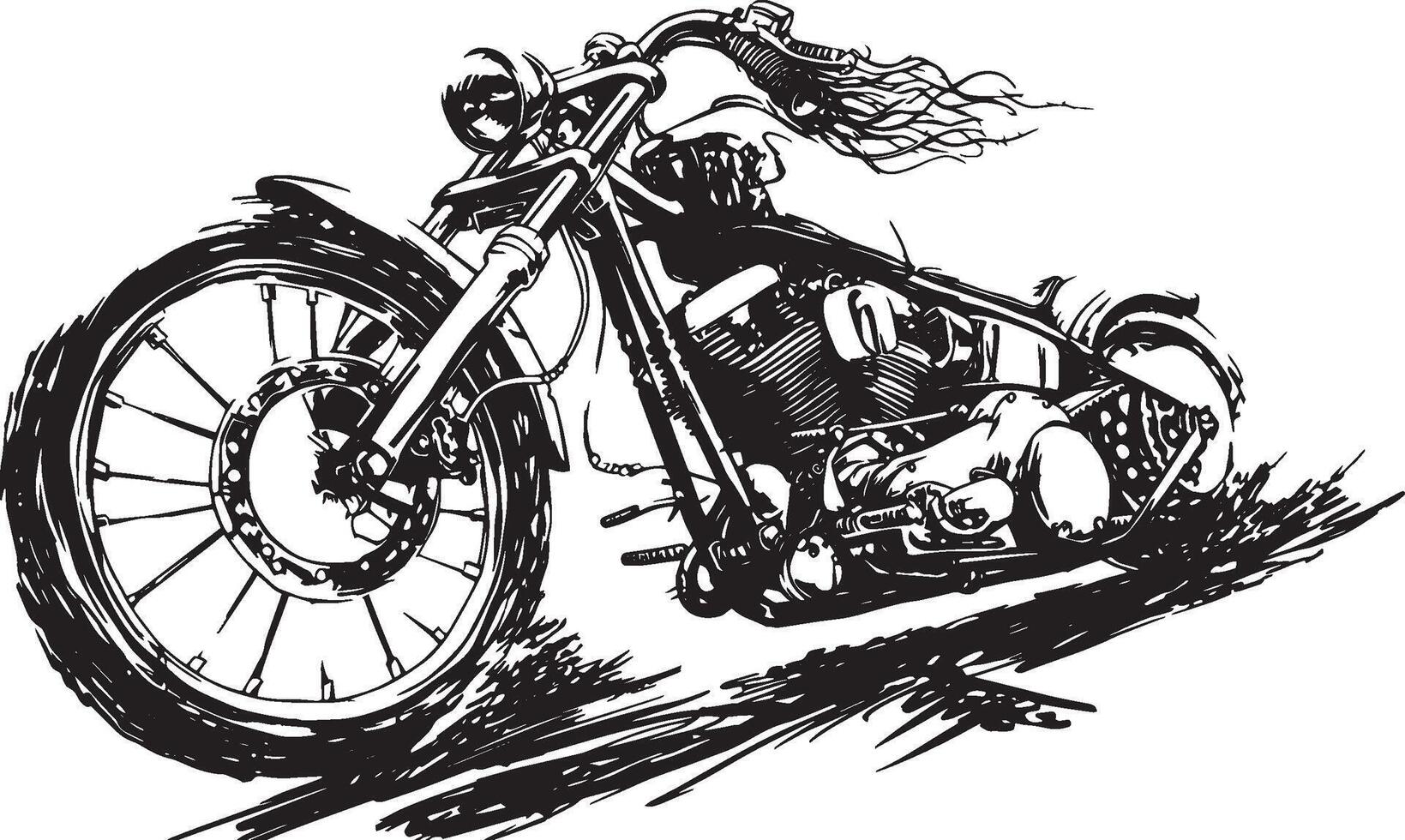 Silhouette of a motorcyclist on a custom bike in motion, symbolizing adventure, freedom, and a rebellious lifestyle. vector