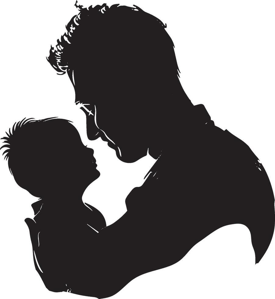 Silhouette of a father holding his child, conveying love, care, and the deep emotional bond between parent and child. vector