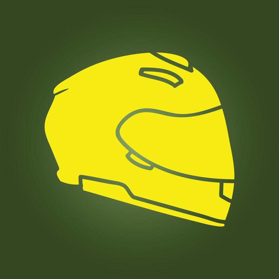 A yellow motorcycle helmet icon on a green background vector