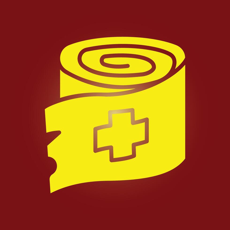 A yellow roll of bandages with a cross on it vector