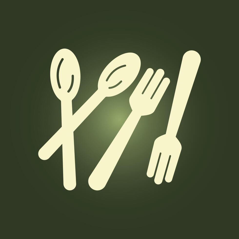 Fork, spoon and knife icon on green background vector