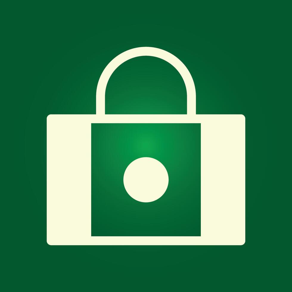 A green and white icon of a bag with a white circle vector