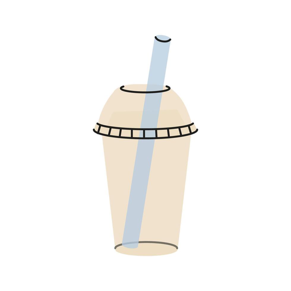 Clear plastic cup with straw filled with a delicious beverage on a sunny day vector