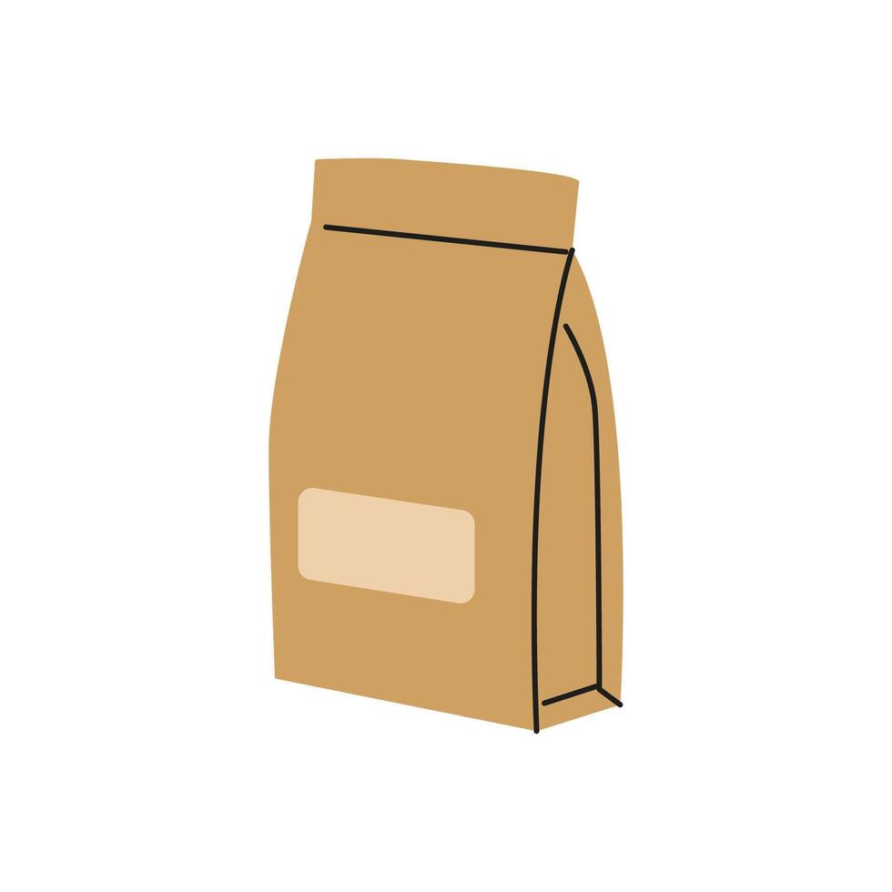 Simple brown kraft paper bag on a white background showcasing a clean, minimalist design vector