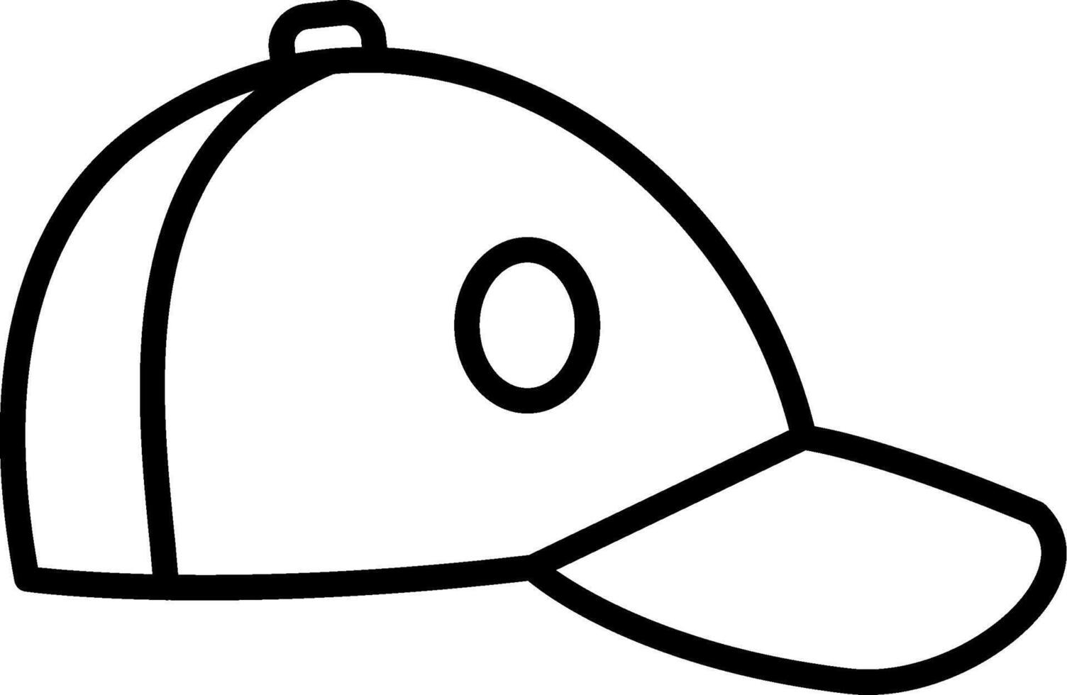 A baseball cap is shown in a simple outline vector