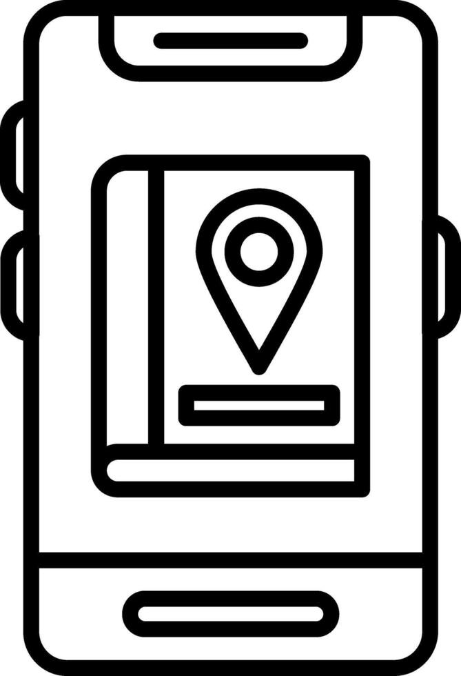 A black and white image of a phone with a map pin vector