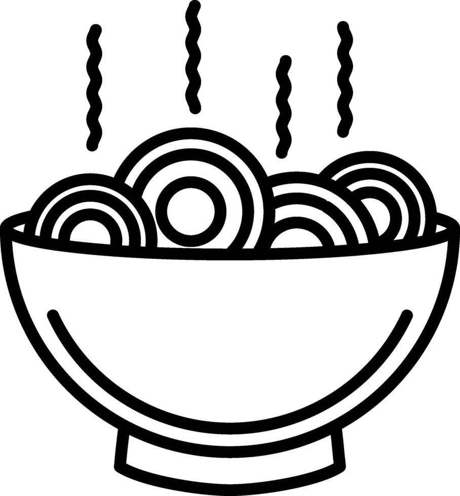 A bowl of noodles with a black outline vector