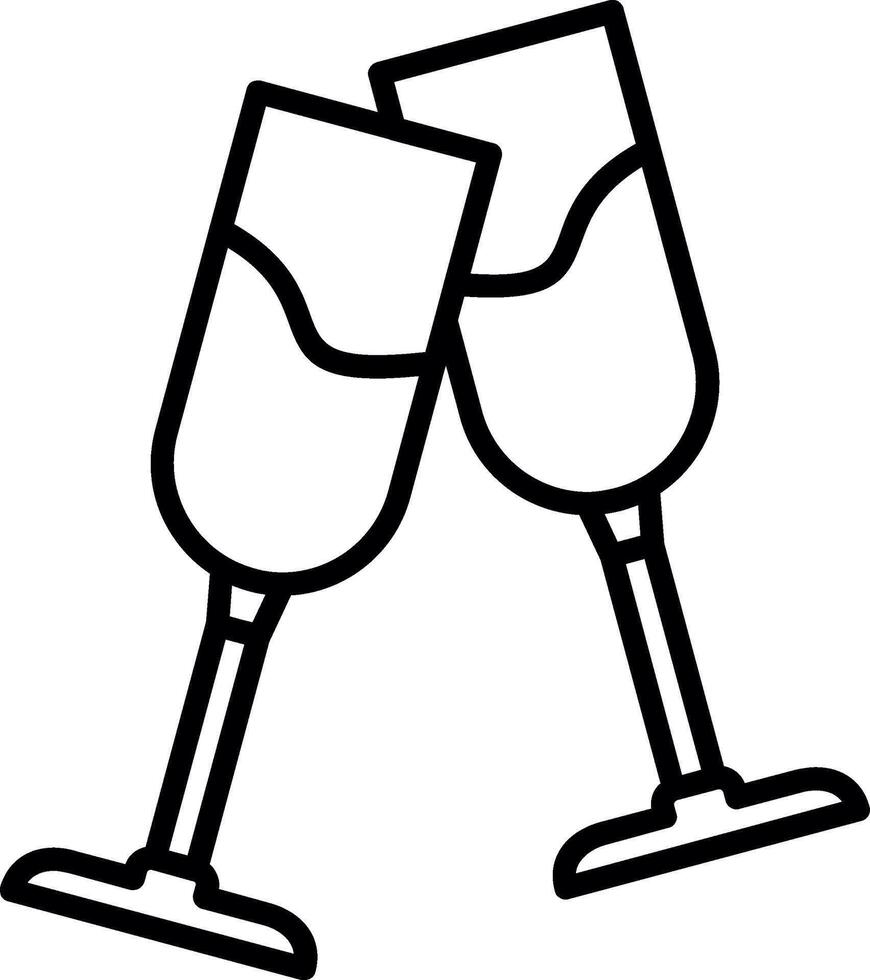 Two glasses of champagne are shown in a line drawing vector