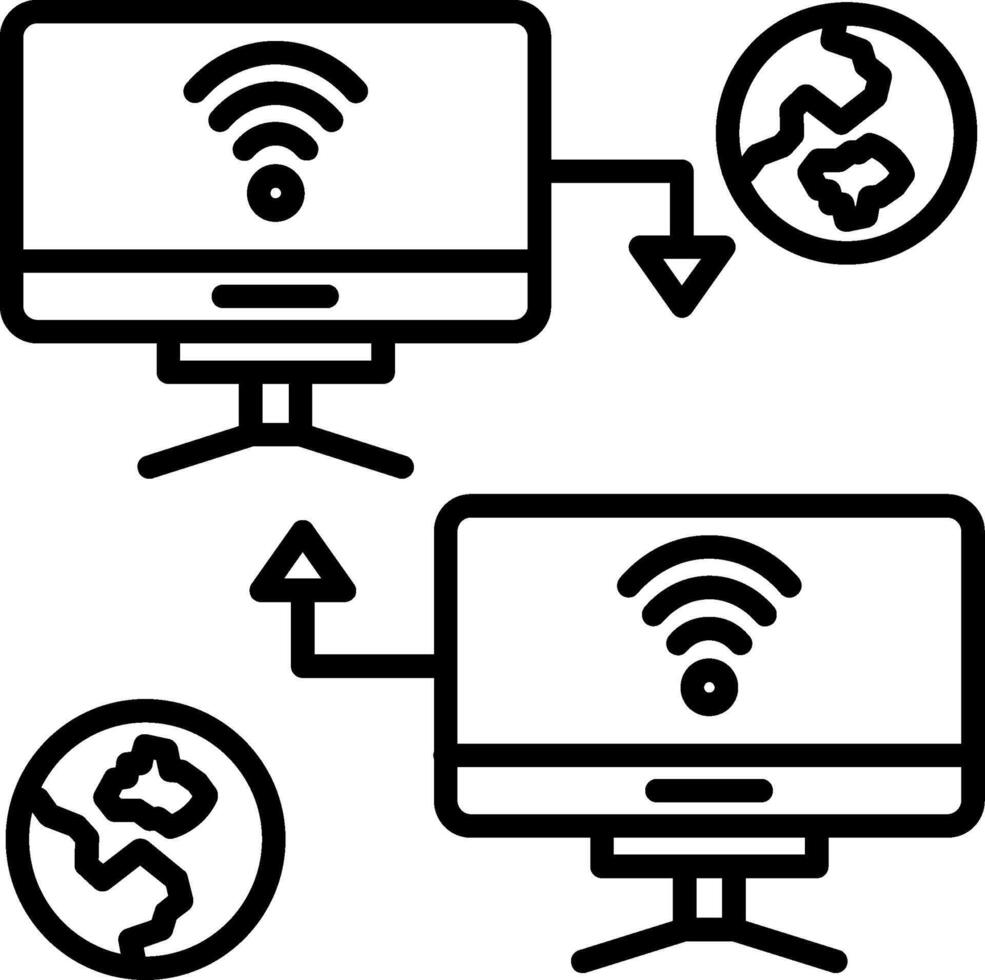 Two computers connected to a wifi network vector