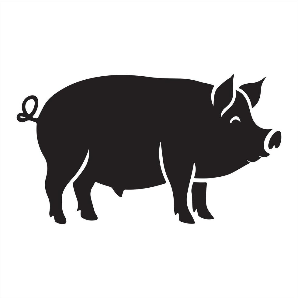 Design of a pig silhouette on a white backdrop. Pig drawing and logo vector