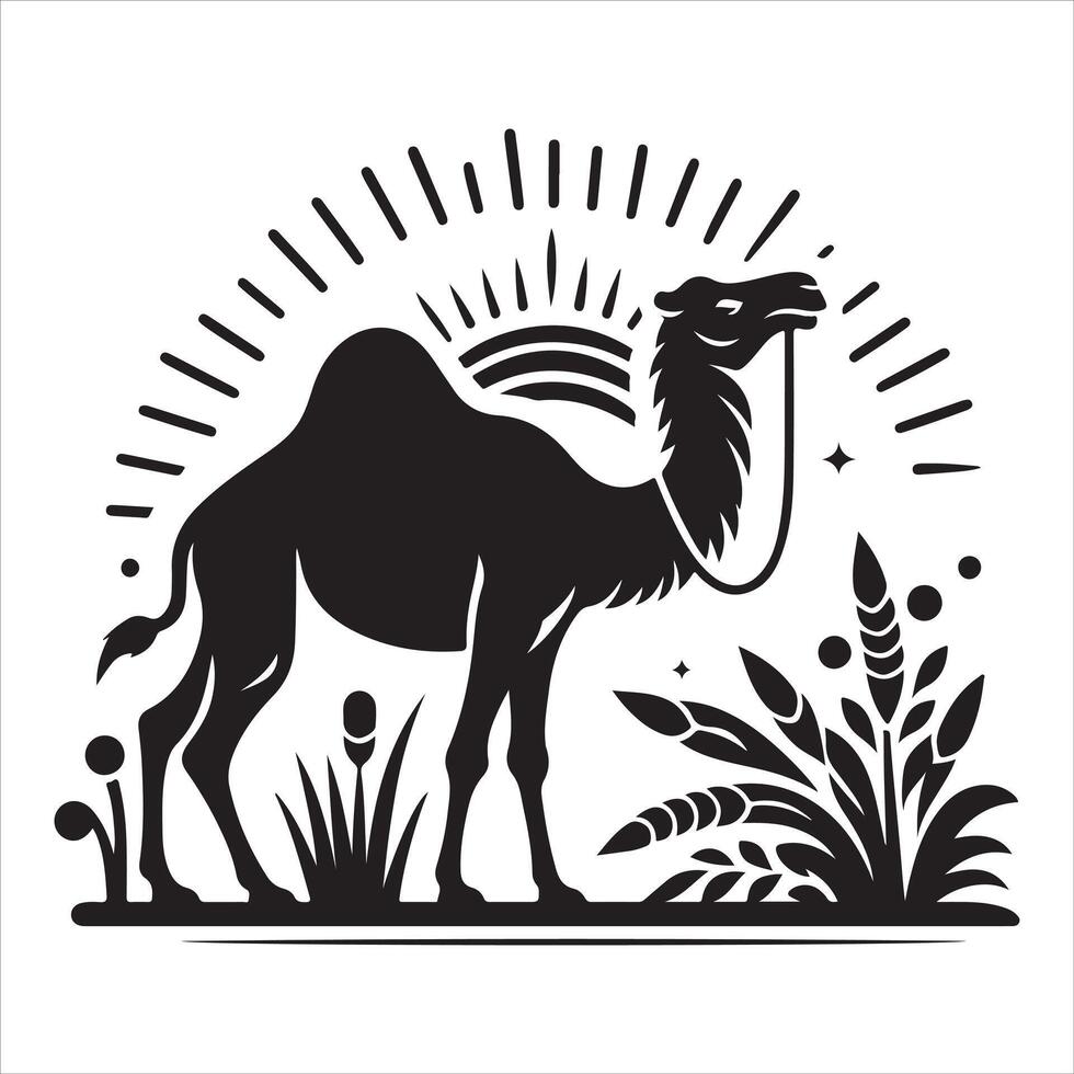 Graphic illustration of the silhouette of an Arabian camel vector