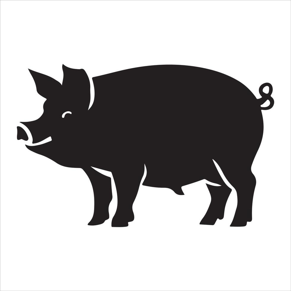 Graphic artwork of a pig in black and white vector