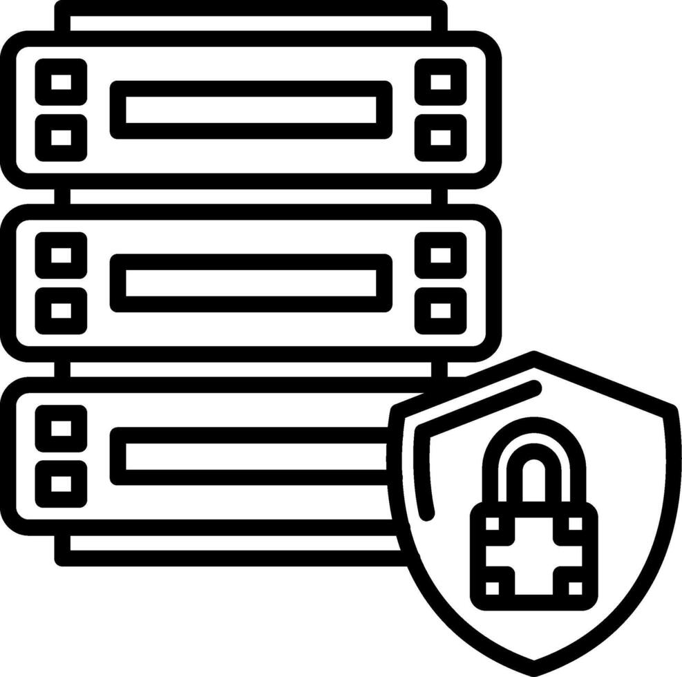 A black and white illustration of a server with a padlock vector
