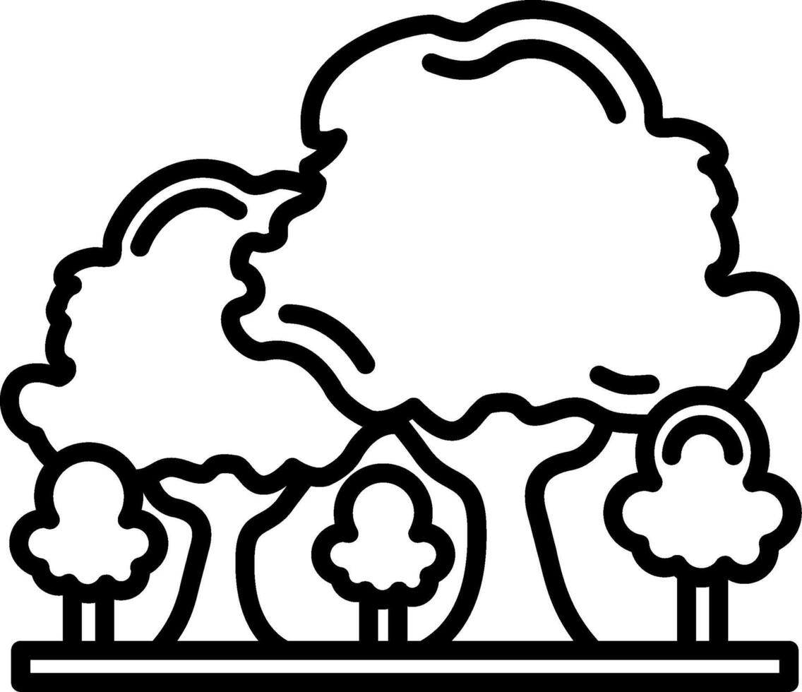 A black and white outline of trees and bushes vector