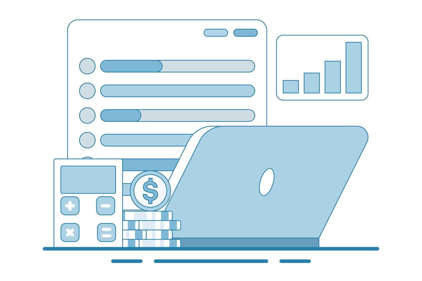 Budget tracker concept via device, Budgeting app manages finances by tracking income, designed to help with expenses, for websites, homepages, pages, templates, flat style banners. vector