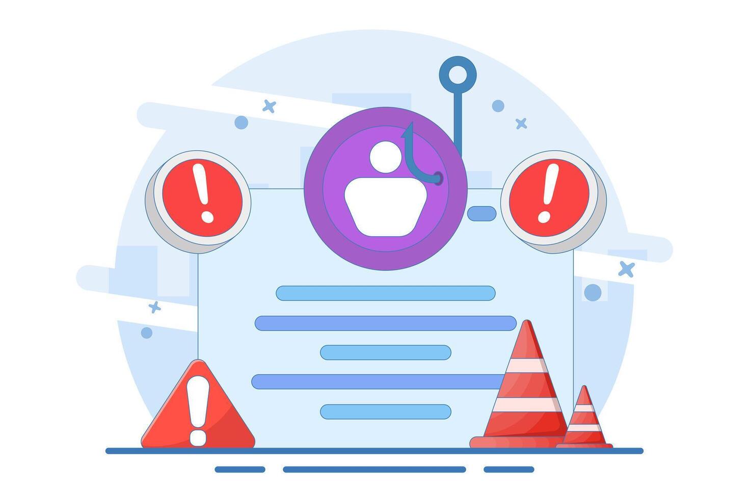 phishing website warning concept. dangerous and suspicious website. account theft prevention. login page illustration with cross and warning. flat illustration on background. vector