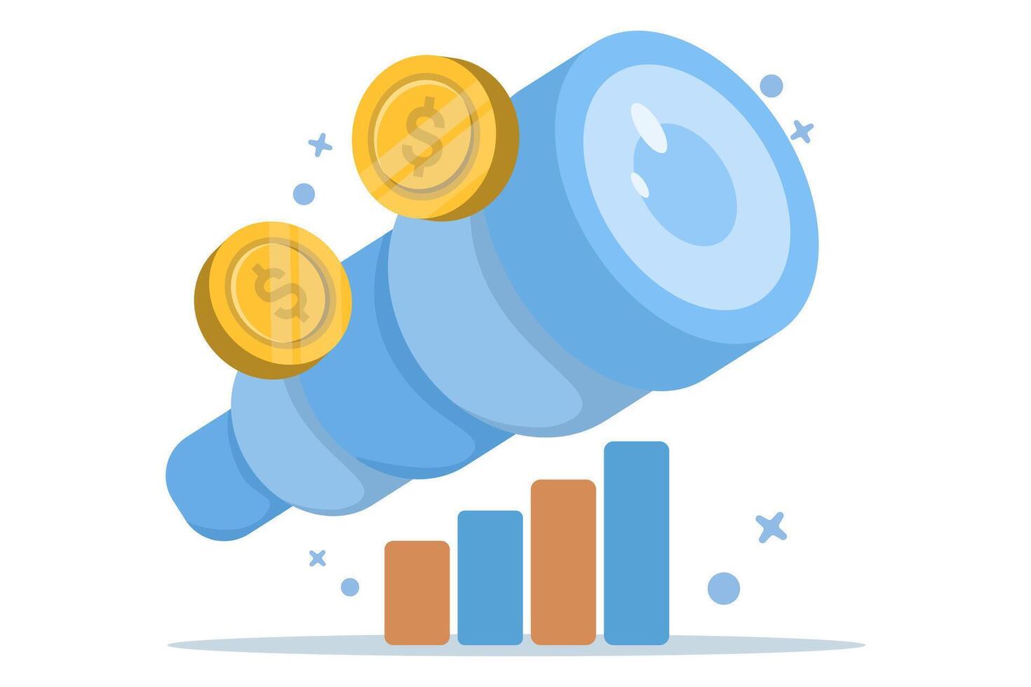 business opportunity concept. seeking profit and money. vision and future. visionary seeking opportunity and chance to succeed using telescope. illustration. vector