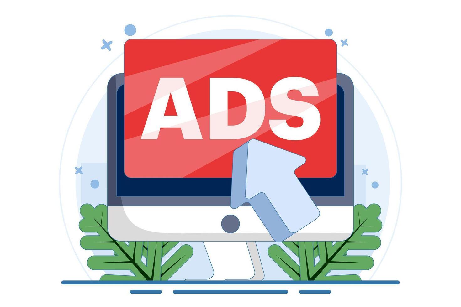 The concept of paid advertising is displaying ads on websites that generate revenue, promote brands, internet marketing, pay per click, PPC, advertising or commercial advertising. flat illustration. vector