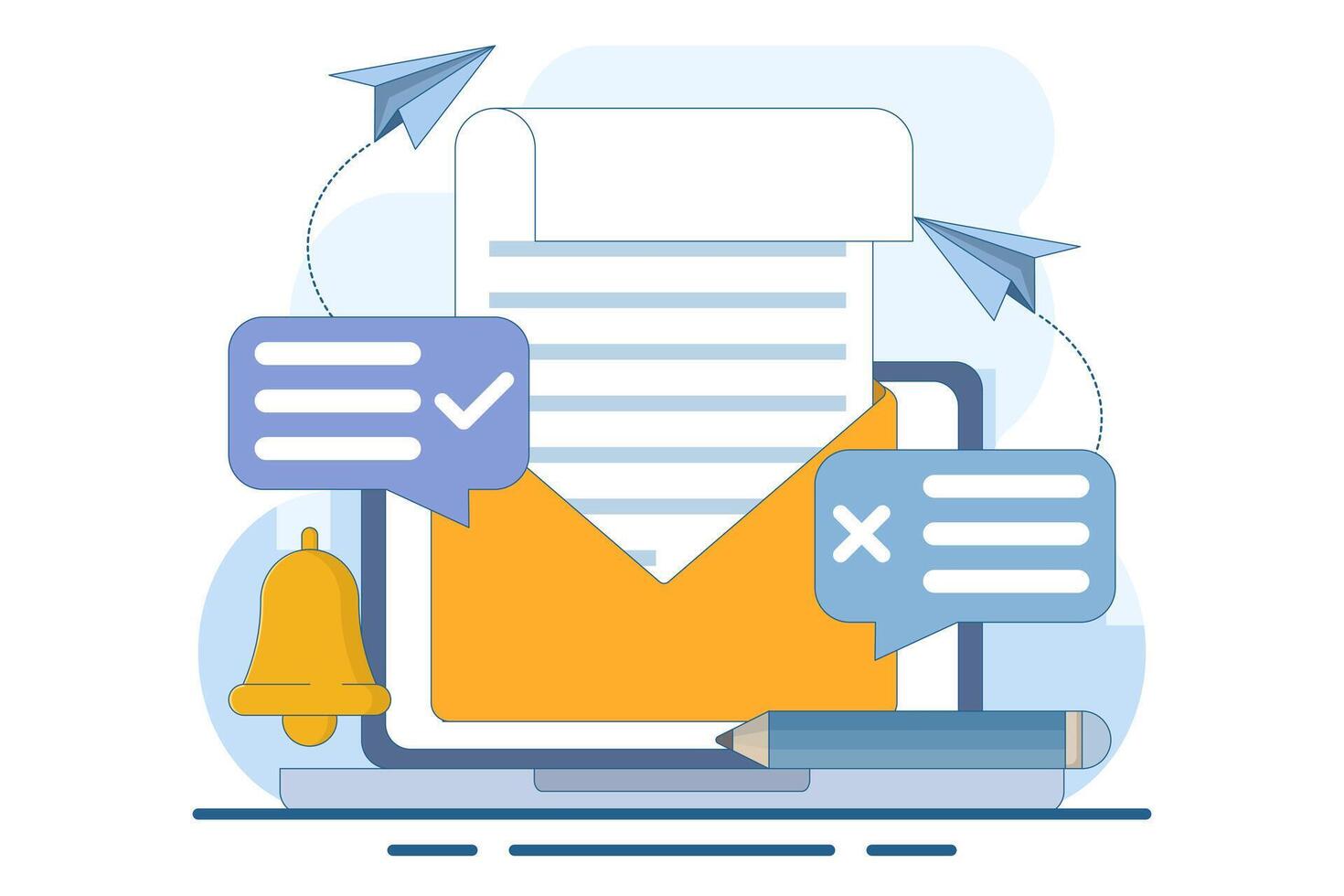 Email marketing concepts. Digital marketing, e-commerce, social media marketing, business mailing, subscriptions. Commercial mailing list marketing, business newsletter subscriptions. vector