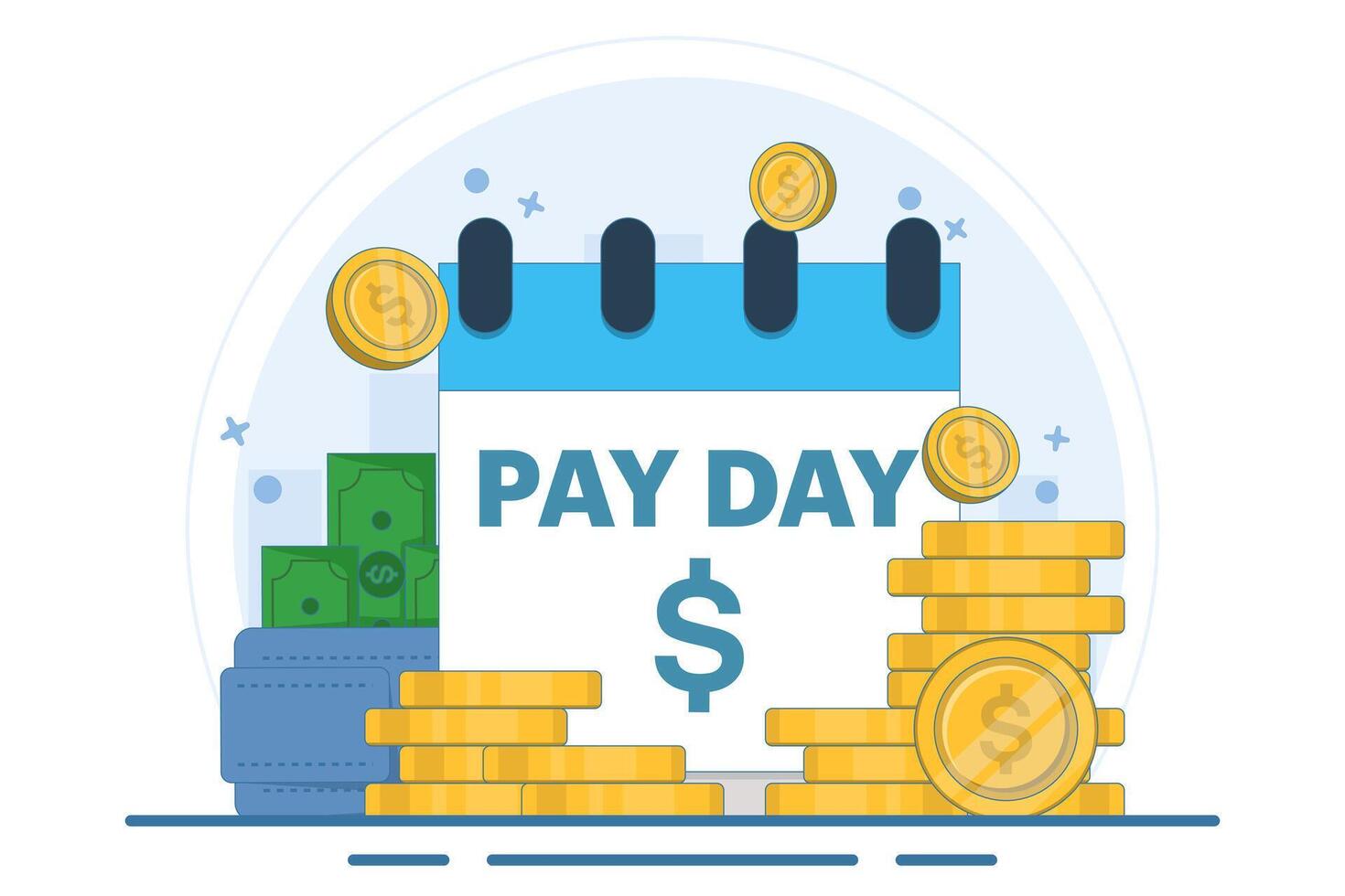 payment date, payday, deadline, salary payment, budget or investment payment agenda, annuity monthly bill subscription, financial bill calendar. illustration. vector