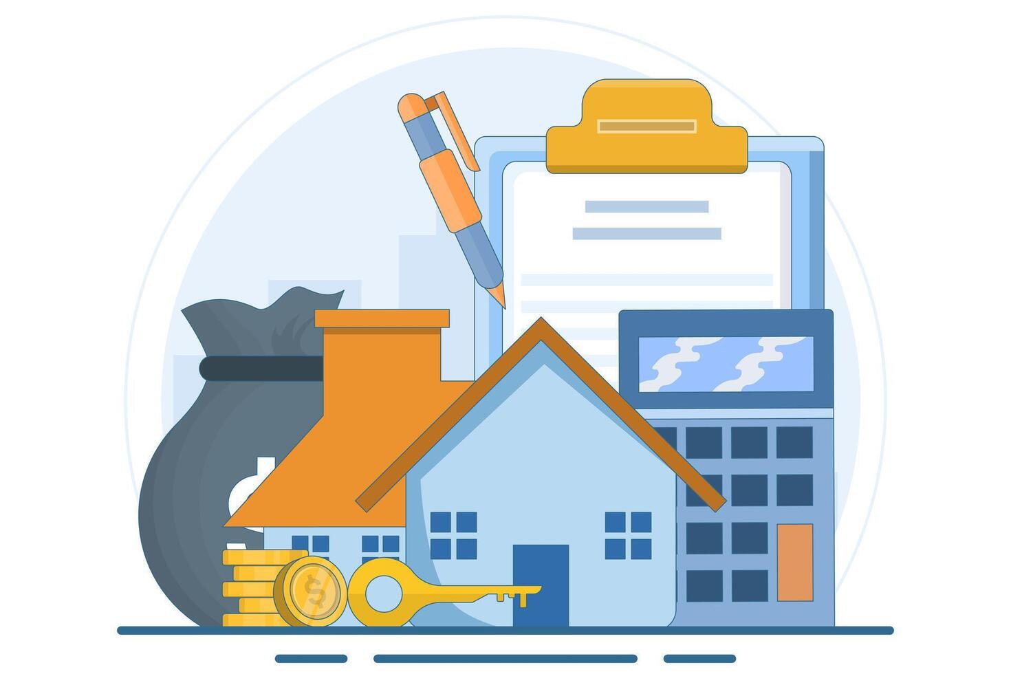 The concept of real estate investment or buying a house, renting or borrowing a house or investing money in real estate, Buying property, Saving to buy a house, People buying houses. vector