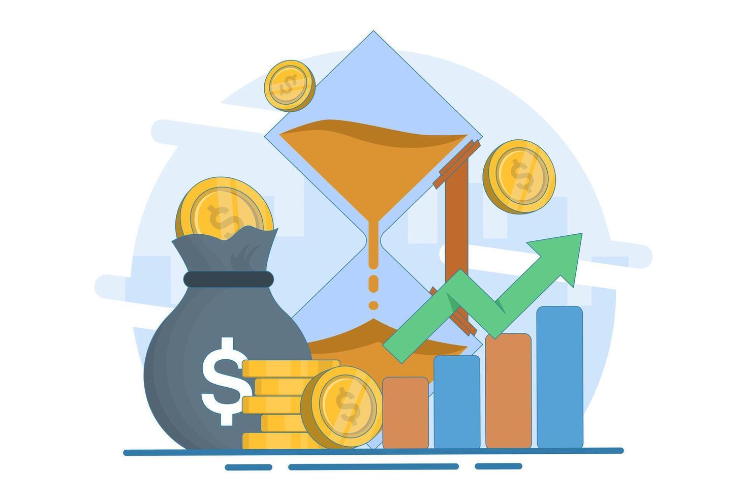 The concept of time management and deadlines, Business investment, Income, Financial savings, time is the most important thing for financial success. vector