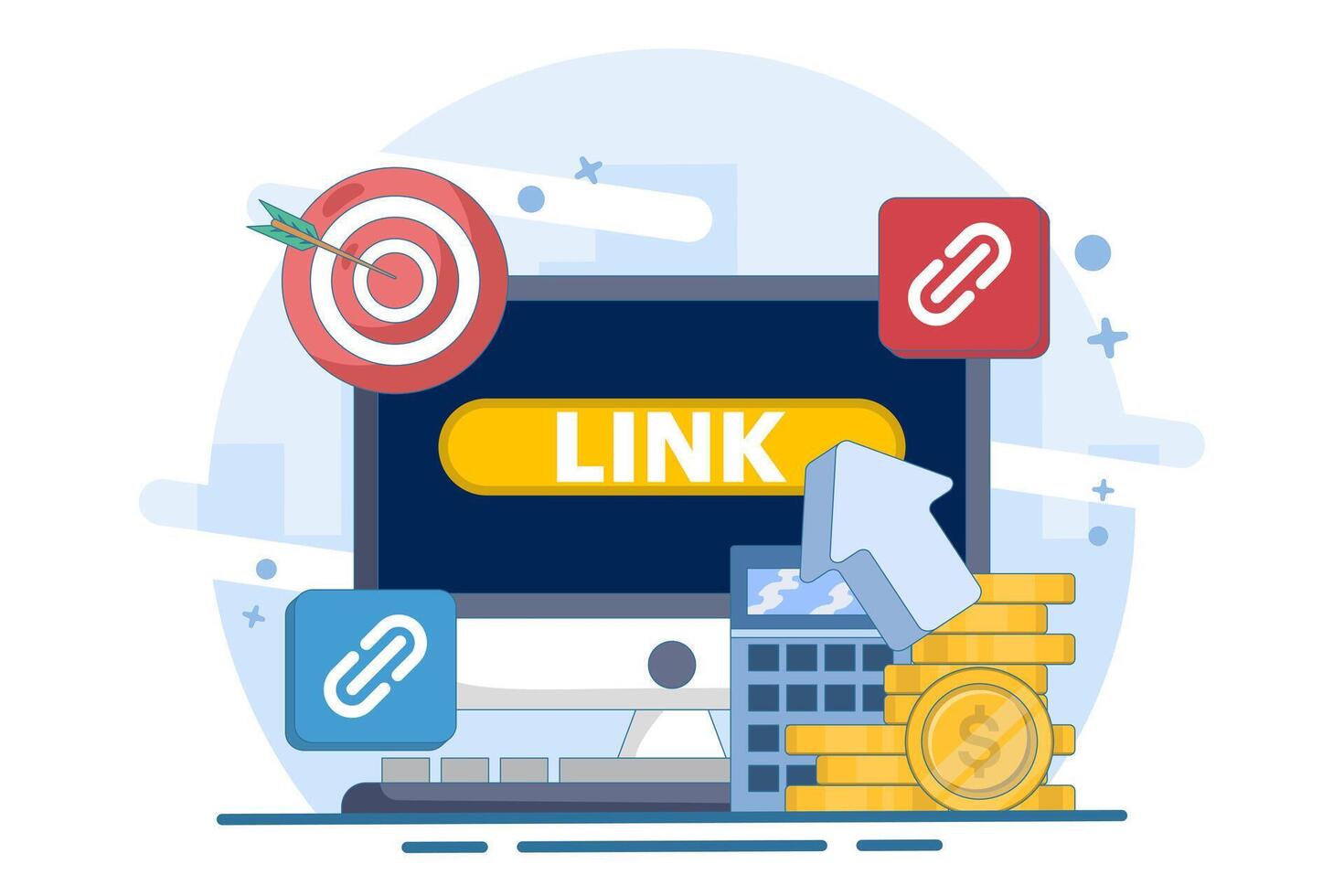 pay per click concept, paid advertising campaign, PPC, Promoting a brand to an audience, internet marketing, marketing campaign that pays for online advertising to attract users to visit a website. vector