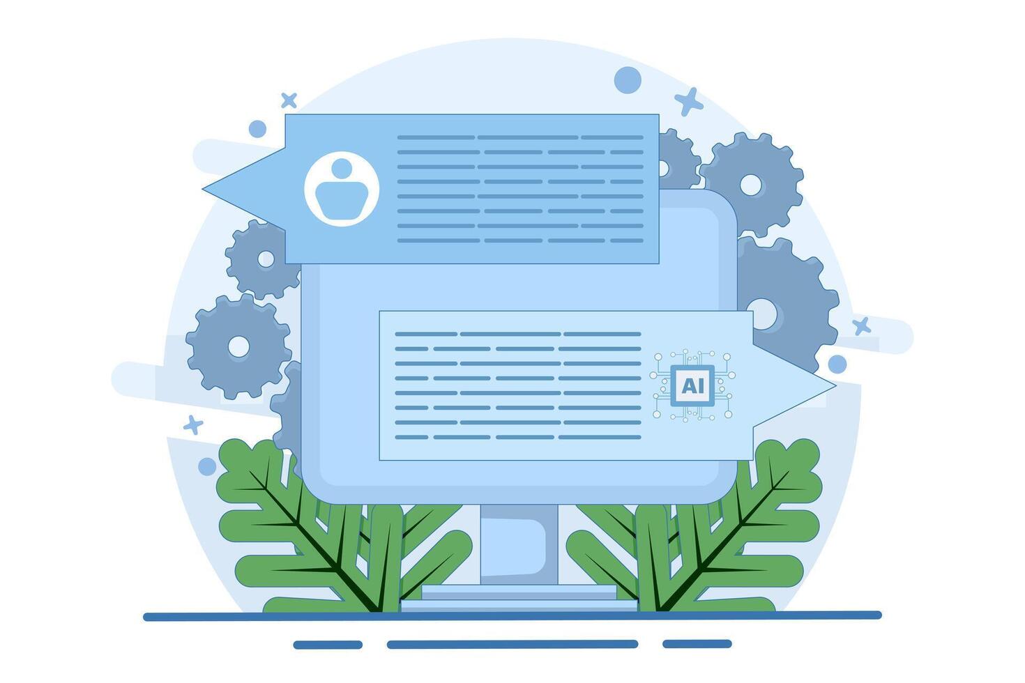 Concept of Chatbot Robot providing online assistance, AI Customer Support, Virtual assistant Chatbot via messaging, Artificial intelligence robot answering questions, GPT Chat Conversation. vector