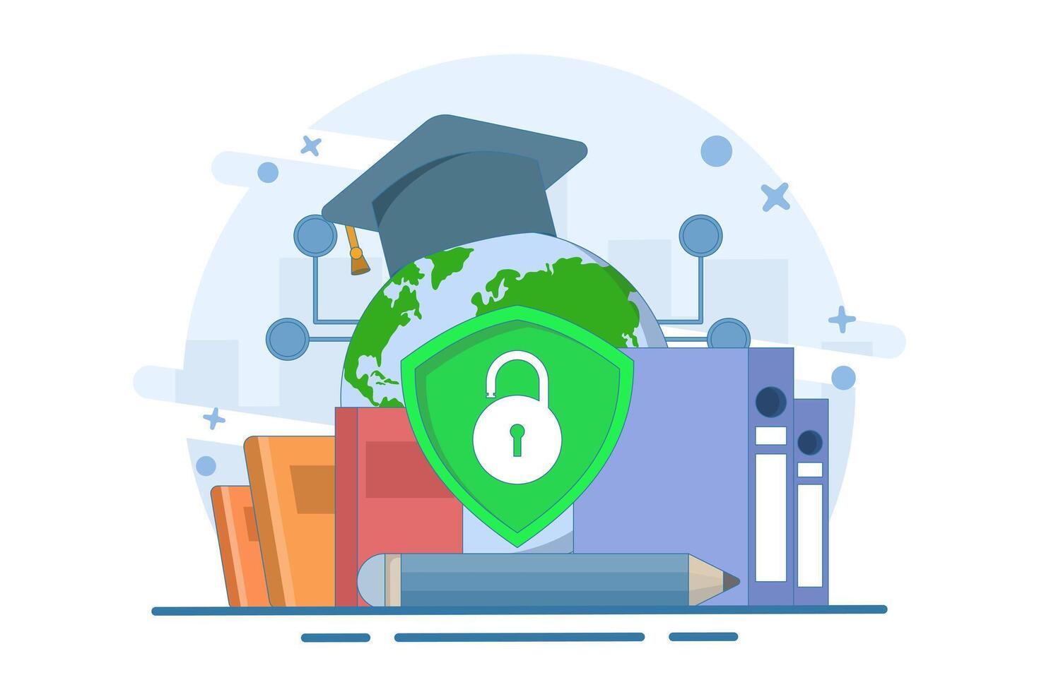 Cyber security education concept. Awareness training, best practices, online safety education. Modern flat style illustration for landing page, web banner, infographic. vector