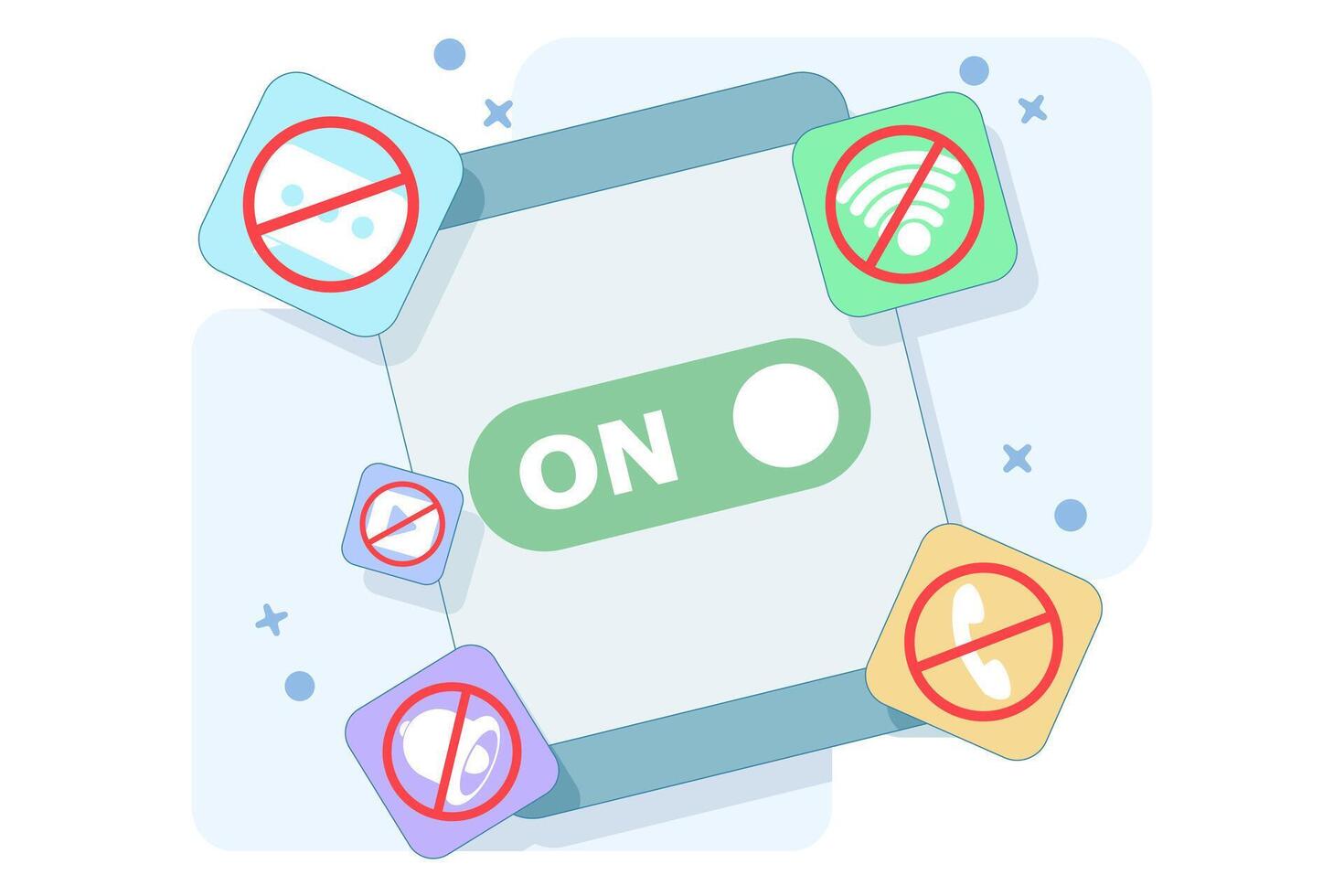 Concept of Activating Do Not Disturb mode on screen. feature on mobile phone or device to not display notifications, activate do not disturb mode, data illustration. vector
