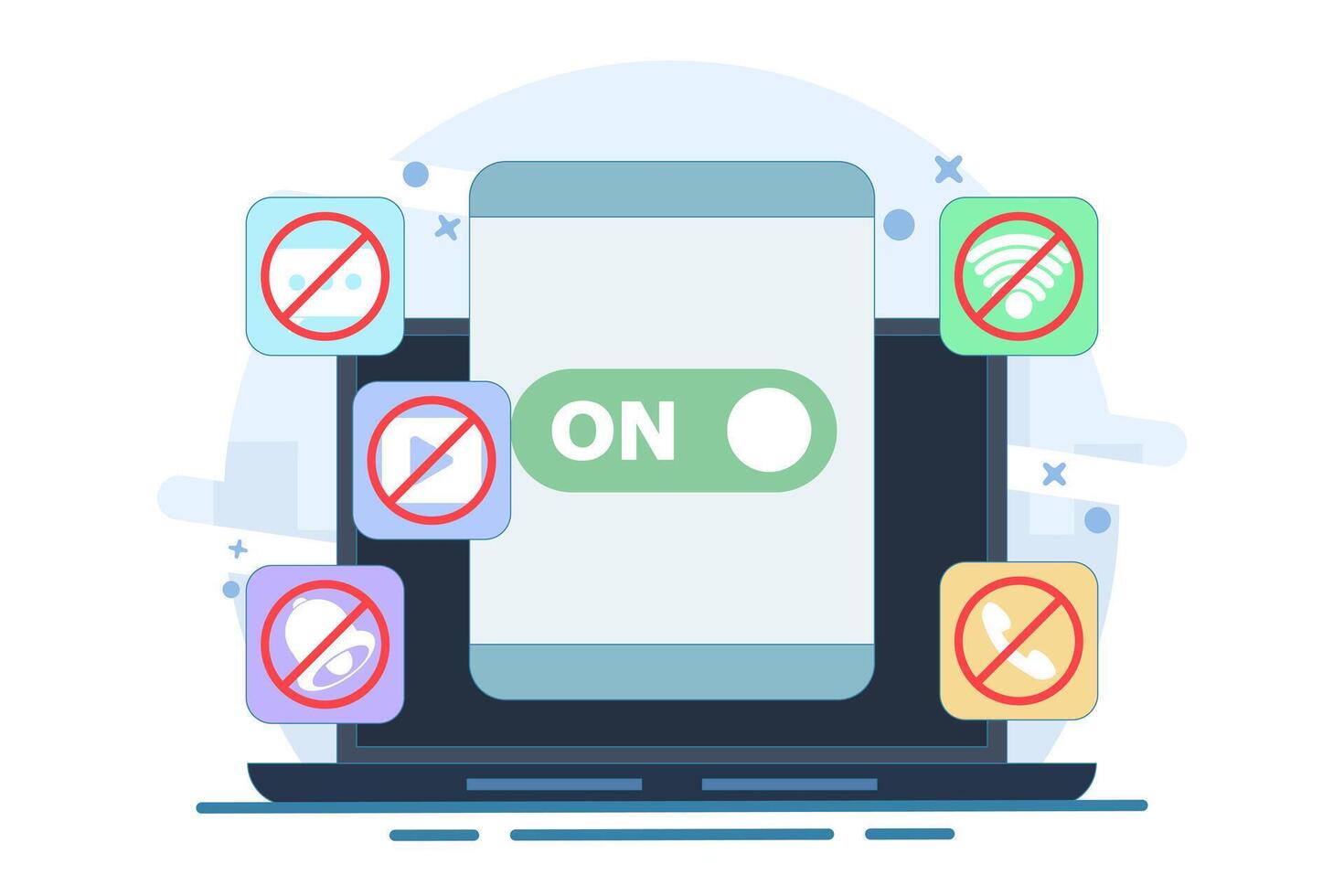 Concept of Activating Do Not Disturb mode on screen. feature on mobile phone or device to not display notifications, activate do not disturb mode, data illustration. vector