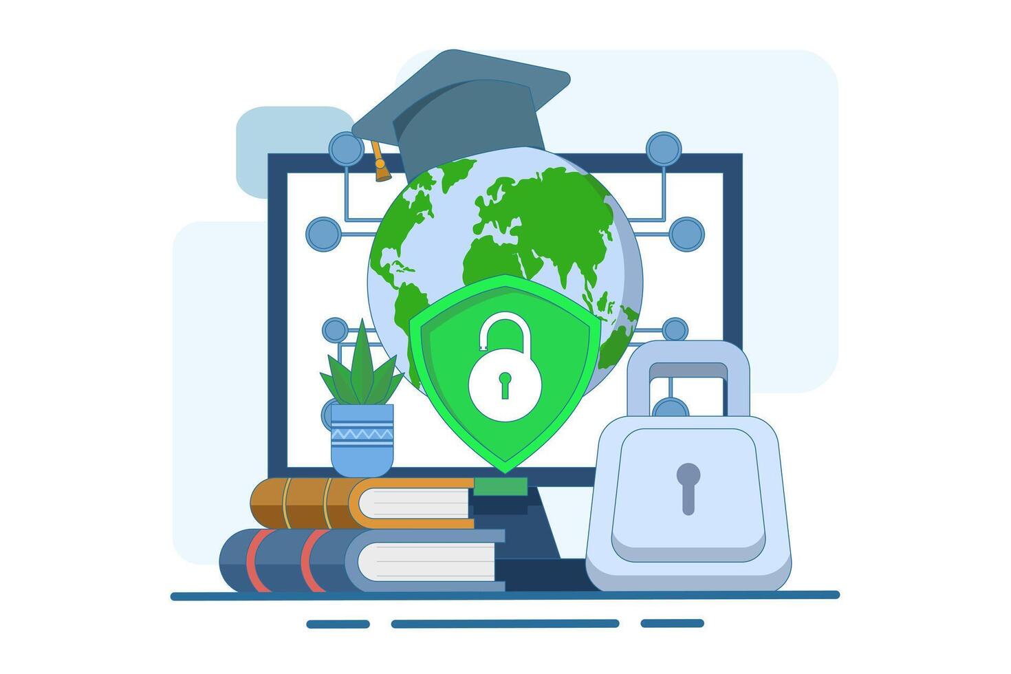 Cyber security education concept. Awareness training, best practices, online safety education. Modern flat style illustration for landing page, web banner, infographic. vector