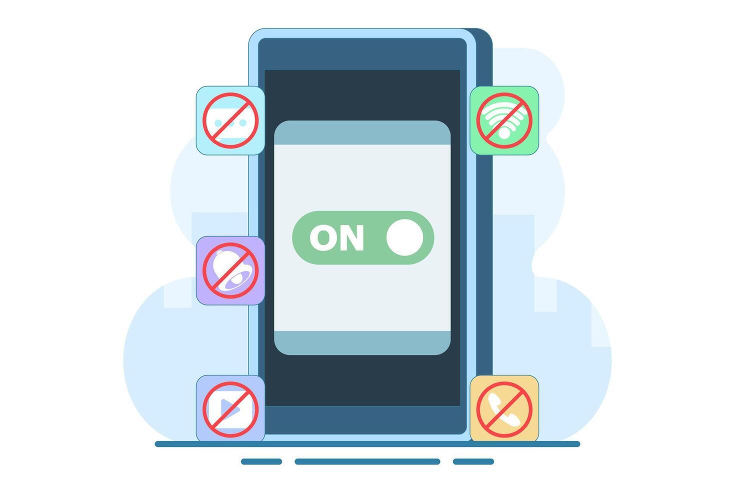 Concept of Activating Do Not Disturb mode on screen. feature on mobile phone or device to not display notifications, activate do not disturb mode, data illustration. vector