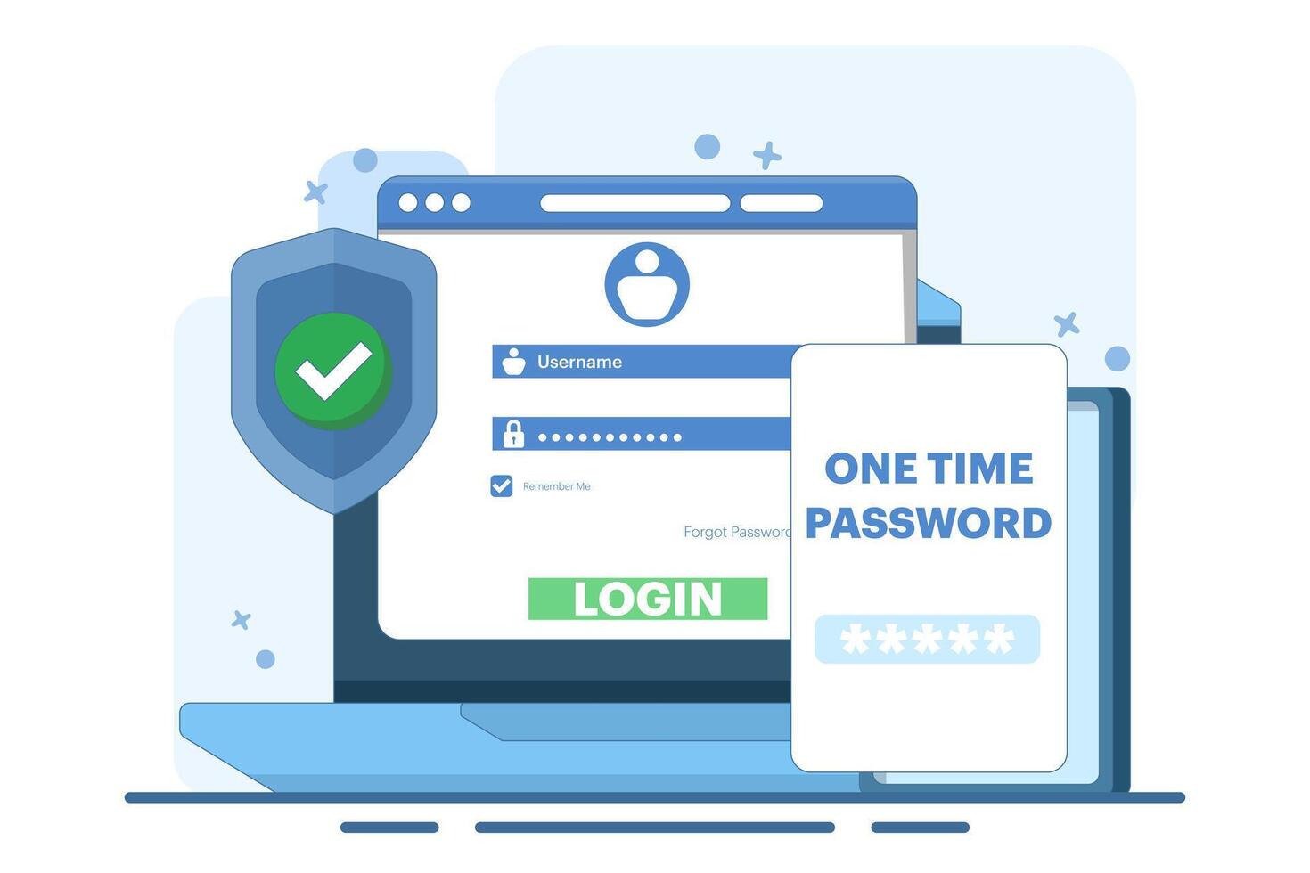 The concept of logging into a website or application using two steps, Two-step authentication. Verification code message, Two-factor verification, notification with code for secure login or sign in. vector