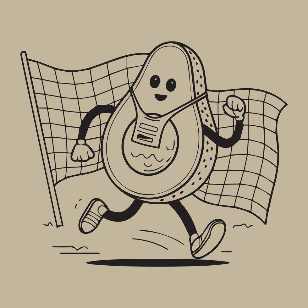 Line art of an avocado with legs running t-shirt vector