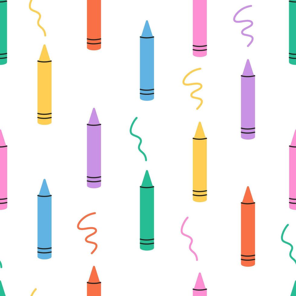 Seamless pattern with wax crayons. Colorful wax pencils. Art supplies, stationery. vector