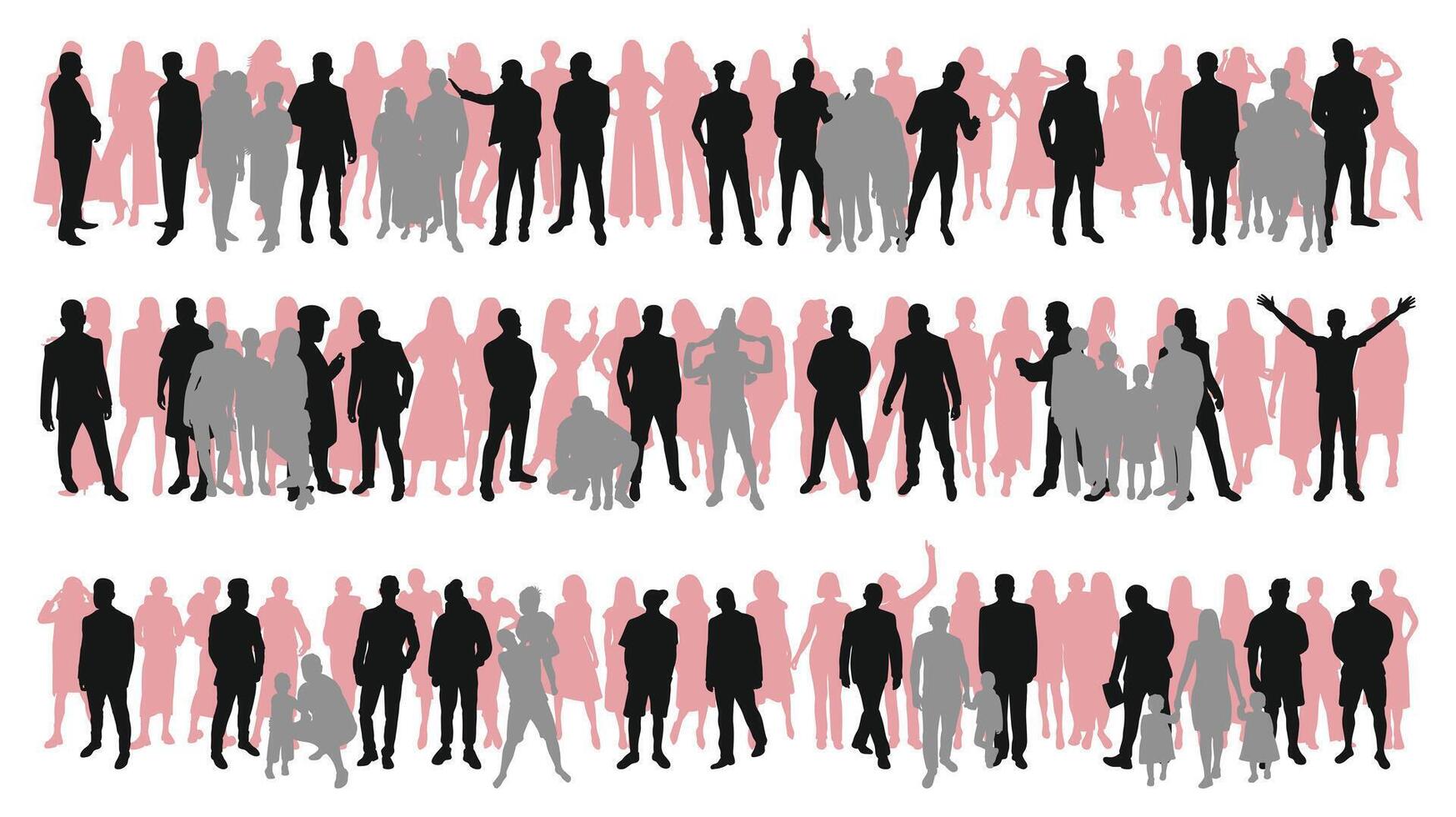 Huge crowd of people, silhouette interaction, walking down the street vector