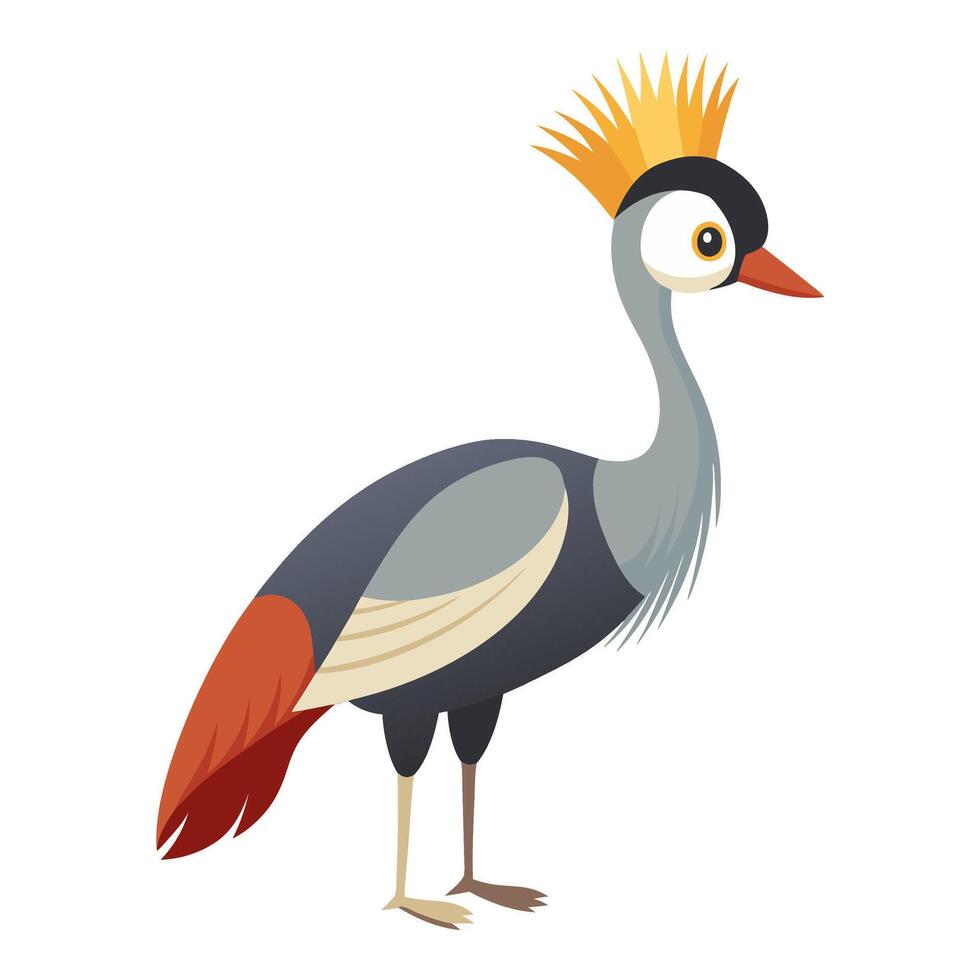 crowned crane bird flat style isolated on white background. illustration vector