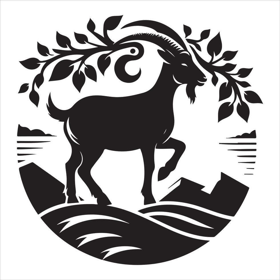 The entire body of a black silhouette goat animal vector